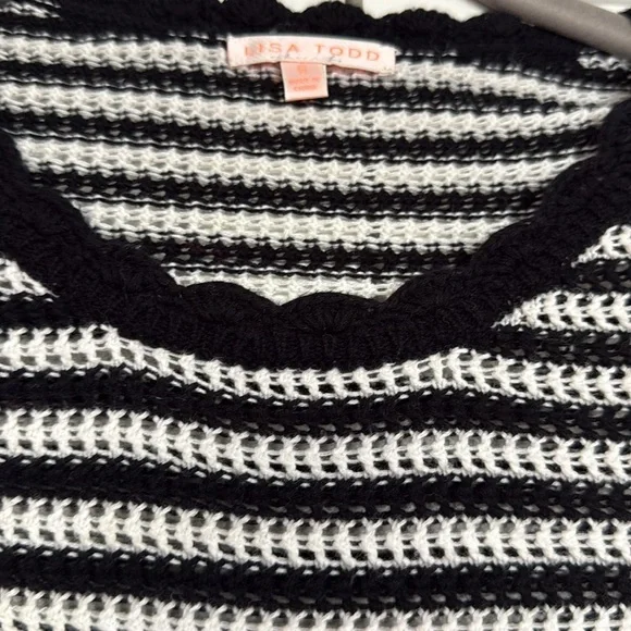 Lisa Todd Black and White Open Knit Sweater 100% cotton Size S - Picture 3 of 9